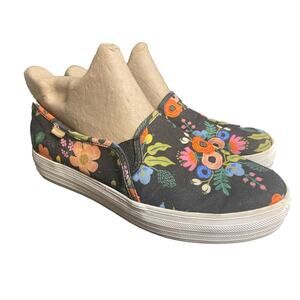 Keds Rifle Paper Co Triple Decker Shoes Black Floral Print Womens Size 9.5